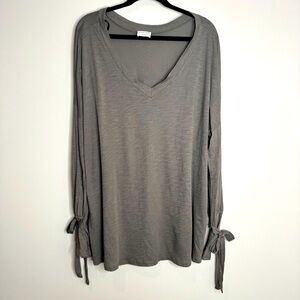 Emory Park Cotton Modal Soft Long Tie Sleeve Tunic Top Neutral‎ Gray Size 2X